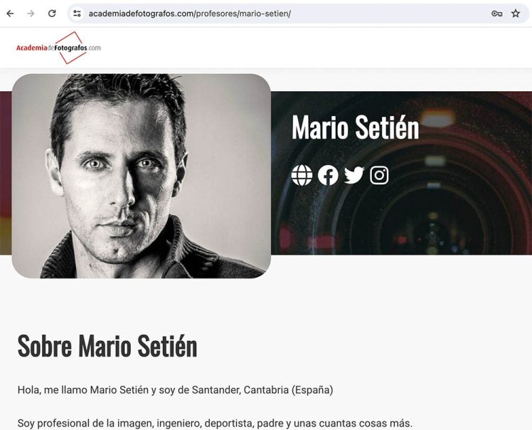 Mario Setién profesor, mentor, formador de fotografía y vídeo